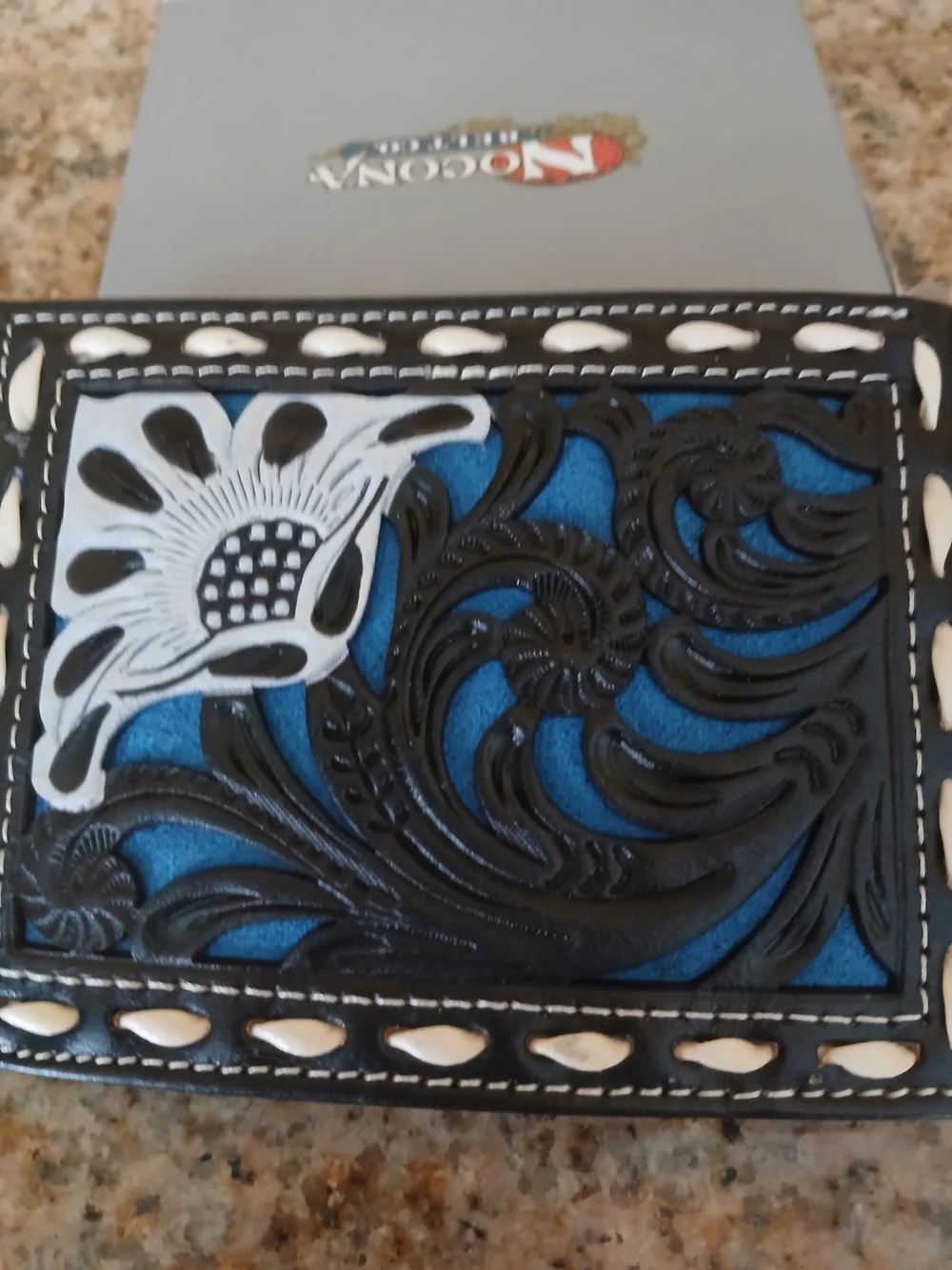 Nocona Men’s Blue & Black Tooled Leather Wallet